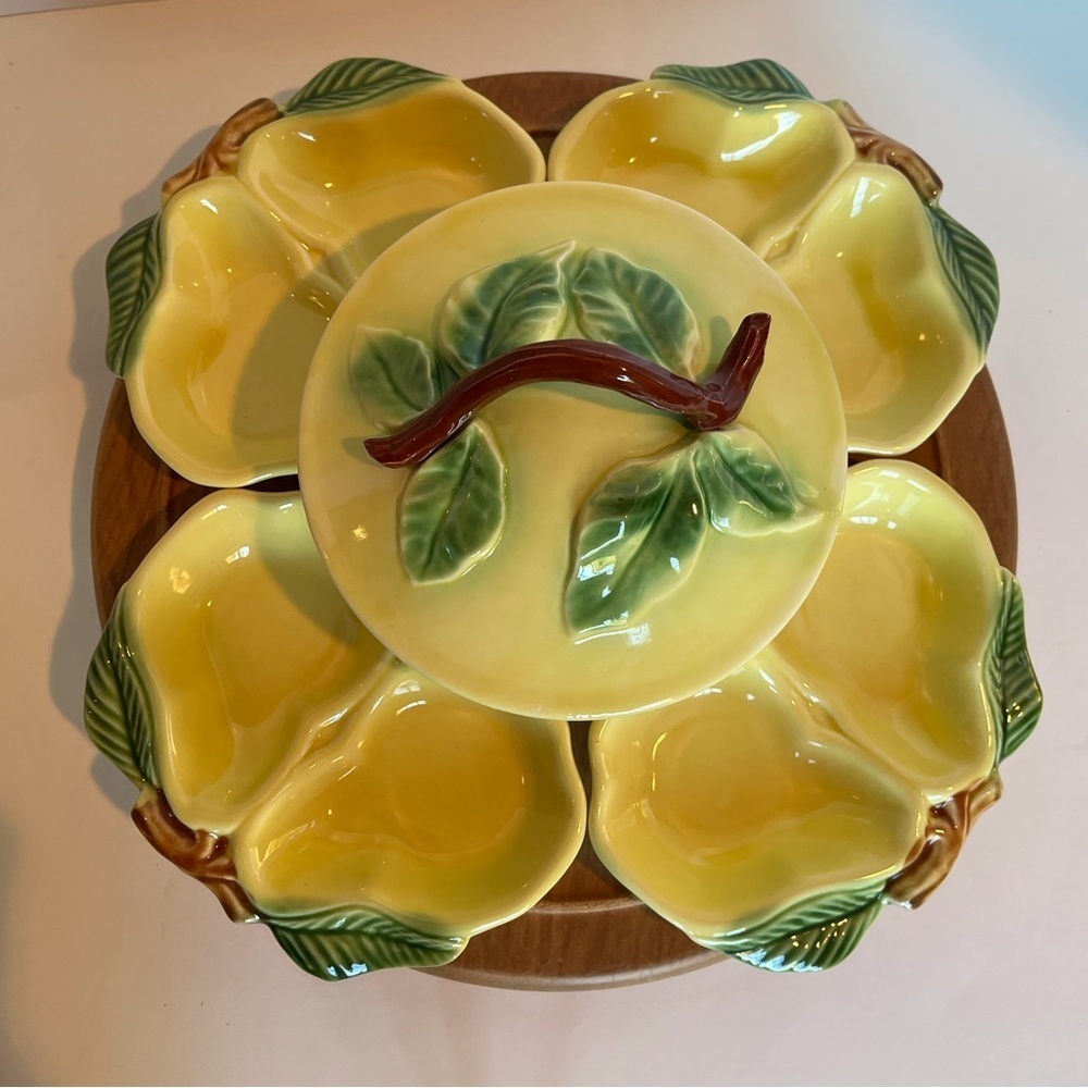 Vintage 1950s Yellow Pear Pottery Lazy Susan Set Belmar California Pottery USA